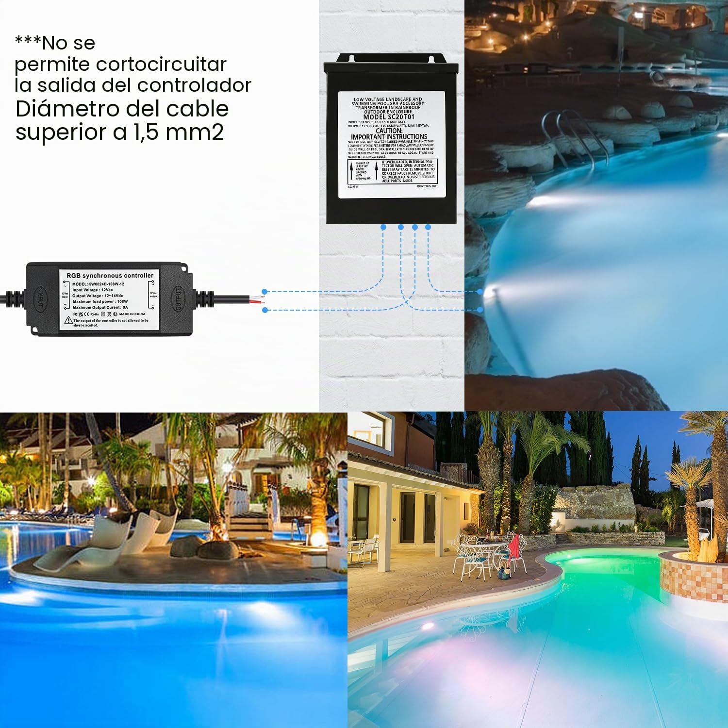 36W LED Foco de Piscina PAR56 RGB 12V Temporizador 2/4/6H Sincronizado Control Remoto IP68 Sumergible (2 Piezas)