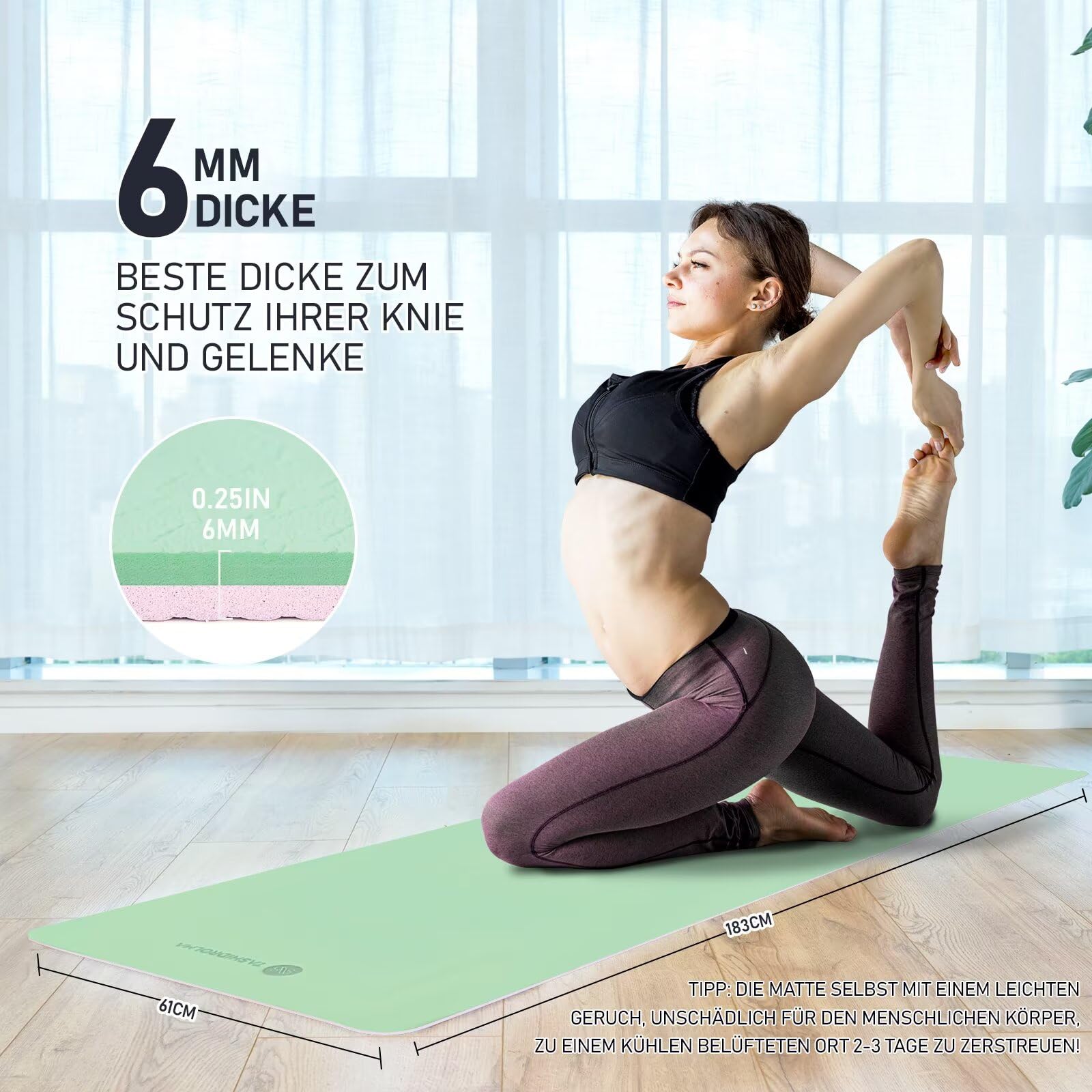 Yogamatte Rutschfest, Gymnastikmatte Mit Tragegurt, Sportmatte Für Fitnessstudio, Zuhause, Reisen, 183x61cm