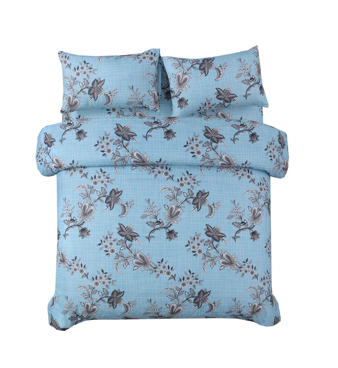 StylemyBedroom Marble Floral Duvet Cover Set - 4pc Bedding Set (Rosalia Blue, King (U.K. Standard))