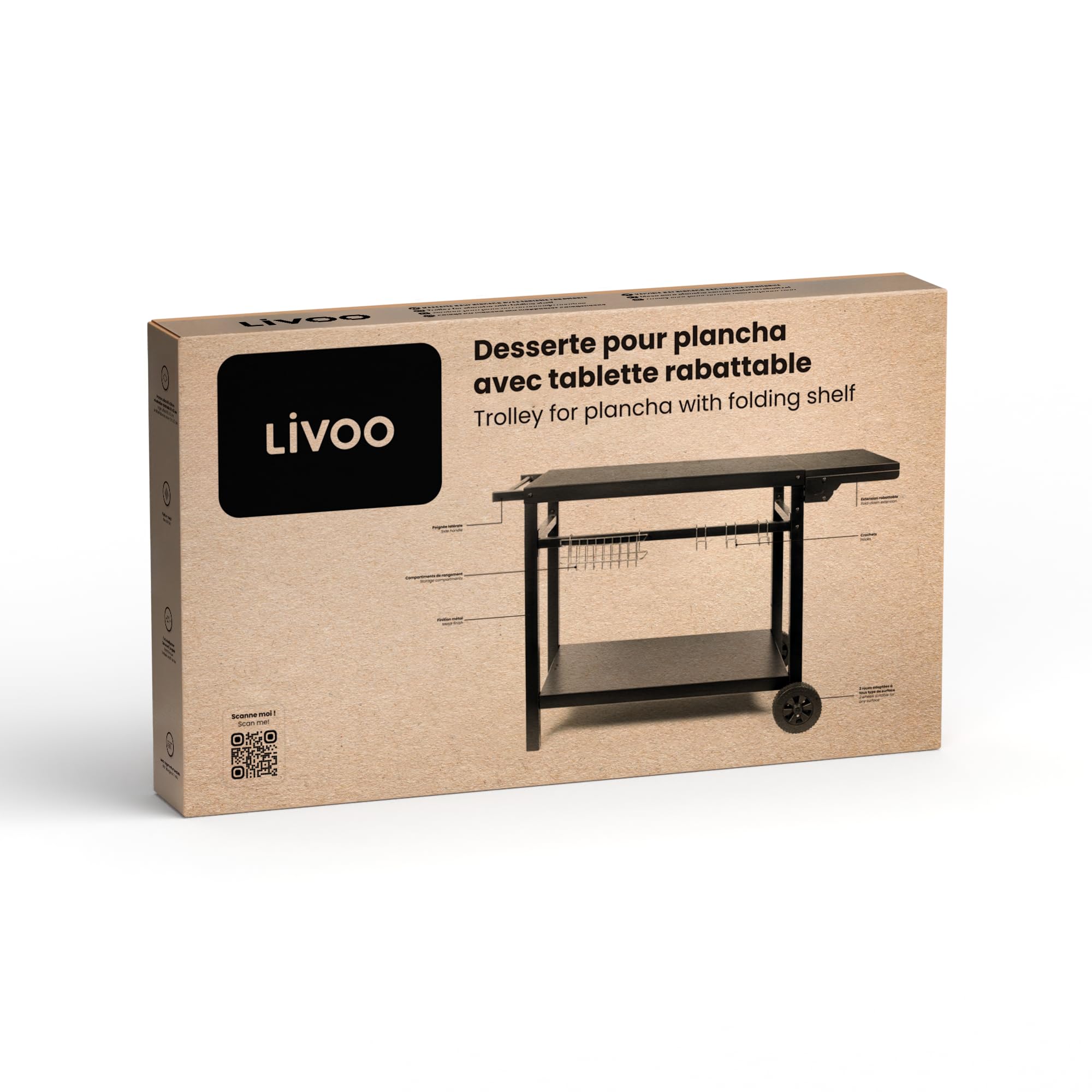 Livoo - Desserte pour plancha avec Tablette Rabattable GS170N - pour 2 à 4 brûleurs, Plateau 85 à 115 cm x 50cm, Hauteur 81cm, Accessoires Inclus, Noir
