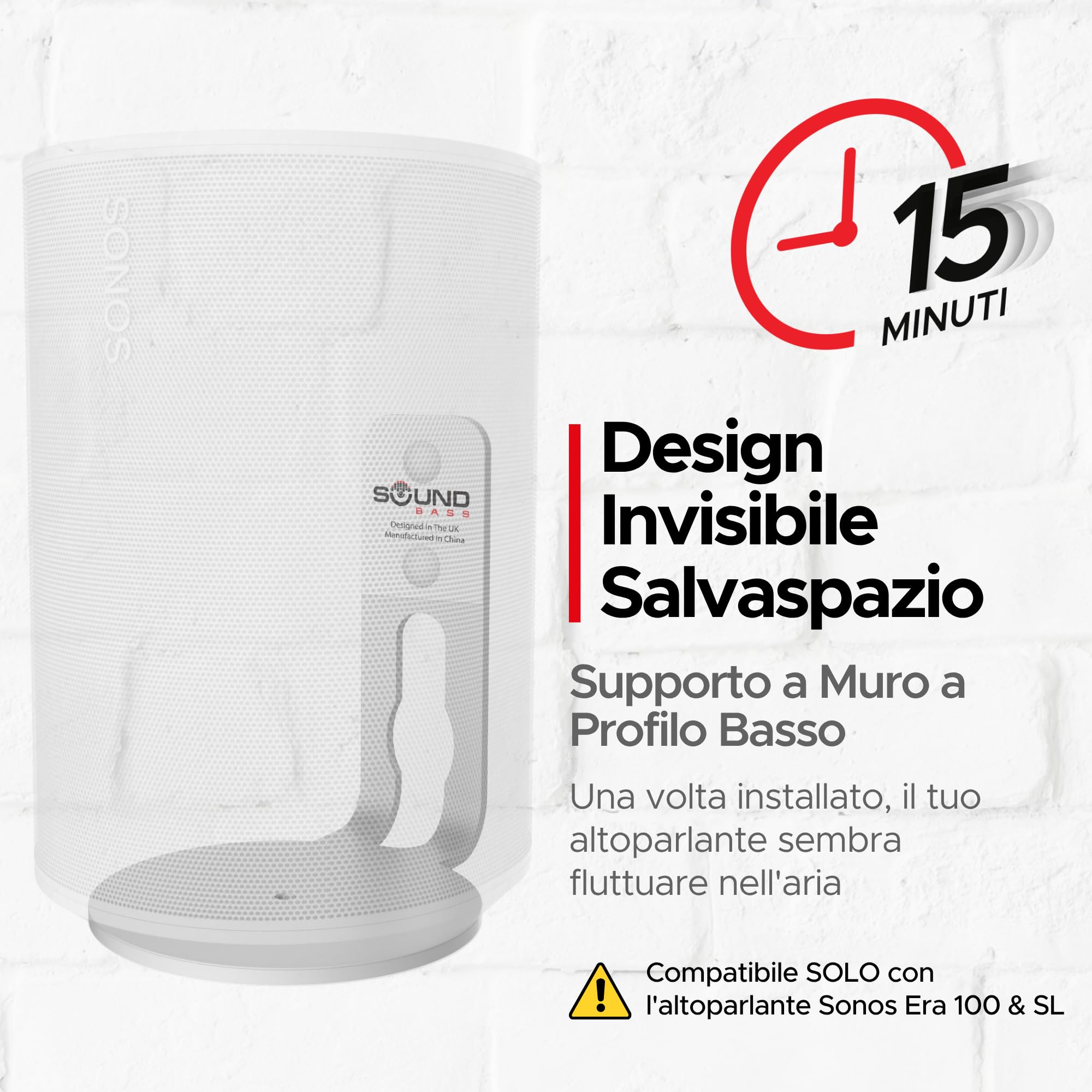 Sound bass Supporto da Parete ERA 100 – Profilo Basso, Bianco, Singolo (1 pz), Compatibile con Sonos ERA 100 & ERA 100 SL, Kit di Montaggio Incluso