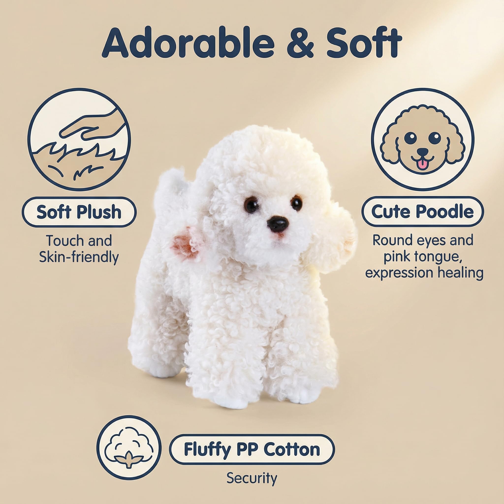 CU-MATE Peluche a forma di barboncino, giocattolo realistico per cani, adorabile cuscino da abbracciare per dormire per bambini e amici