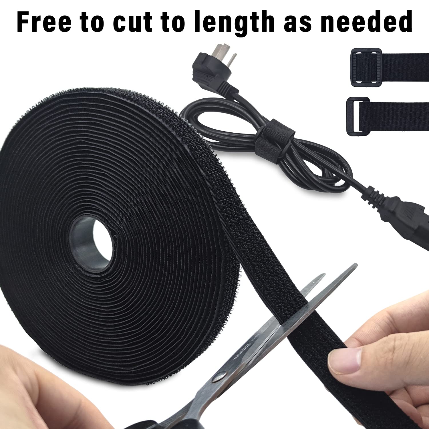 FrogJim 25x Kabelbinders met klittenband 10cm zwart met gesp, herbruikbare klittenband kabelbinders, 20mm breed, nylon KSE1025