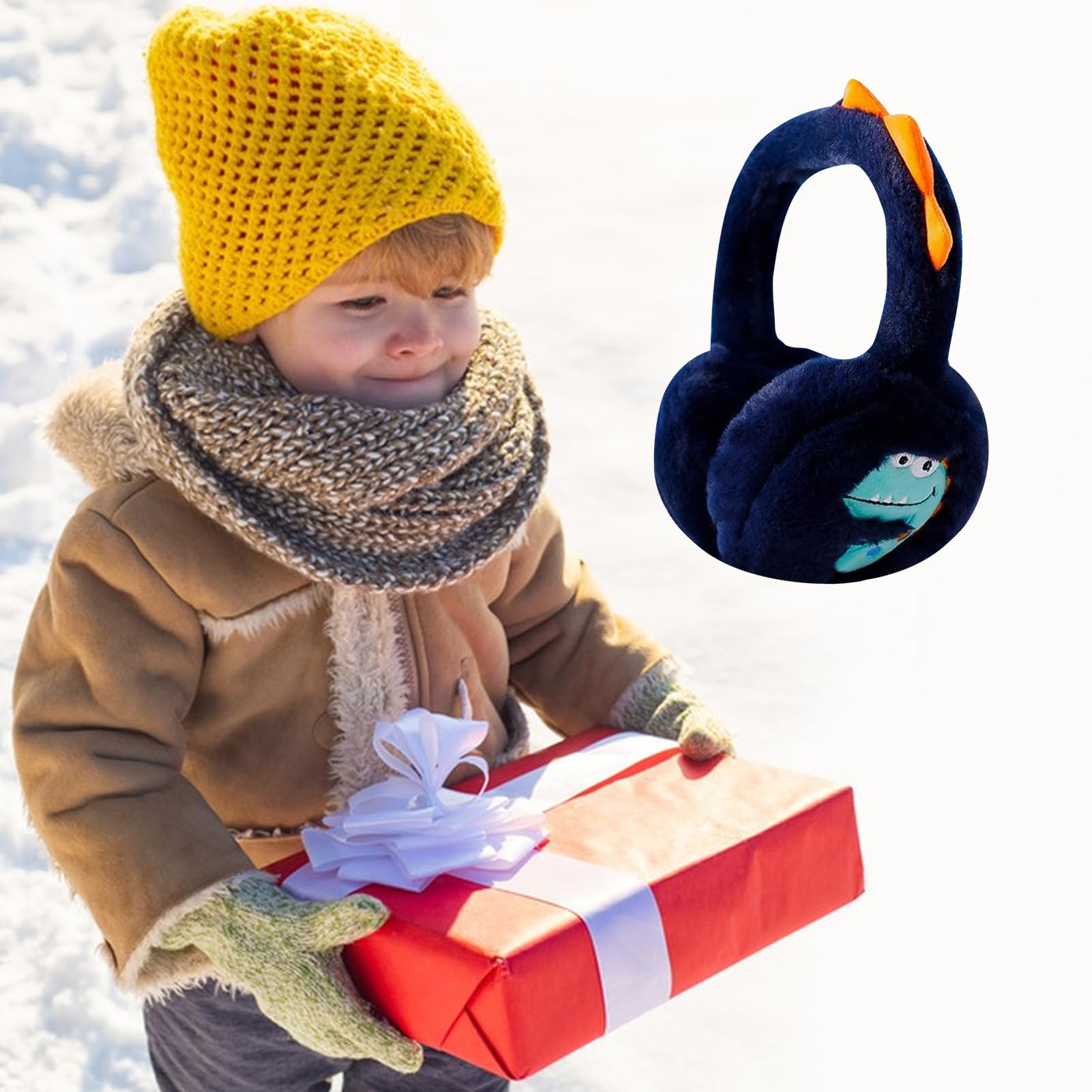 Nexoria Orejeras para niños, orejeras plegables para niños, orejeras de felpa de invierno, cálidas orejeras de dinosaurio con banda elástica, orejeras para niñas y niños