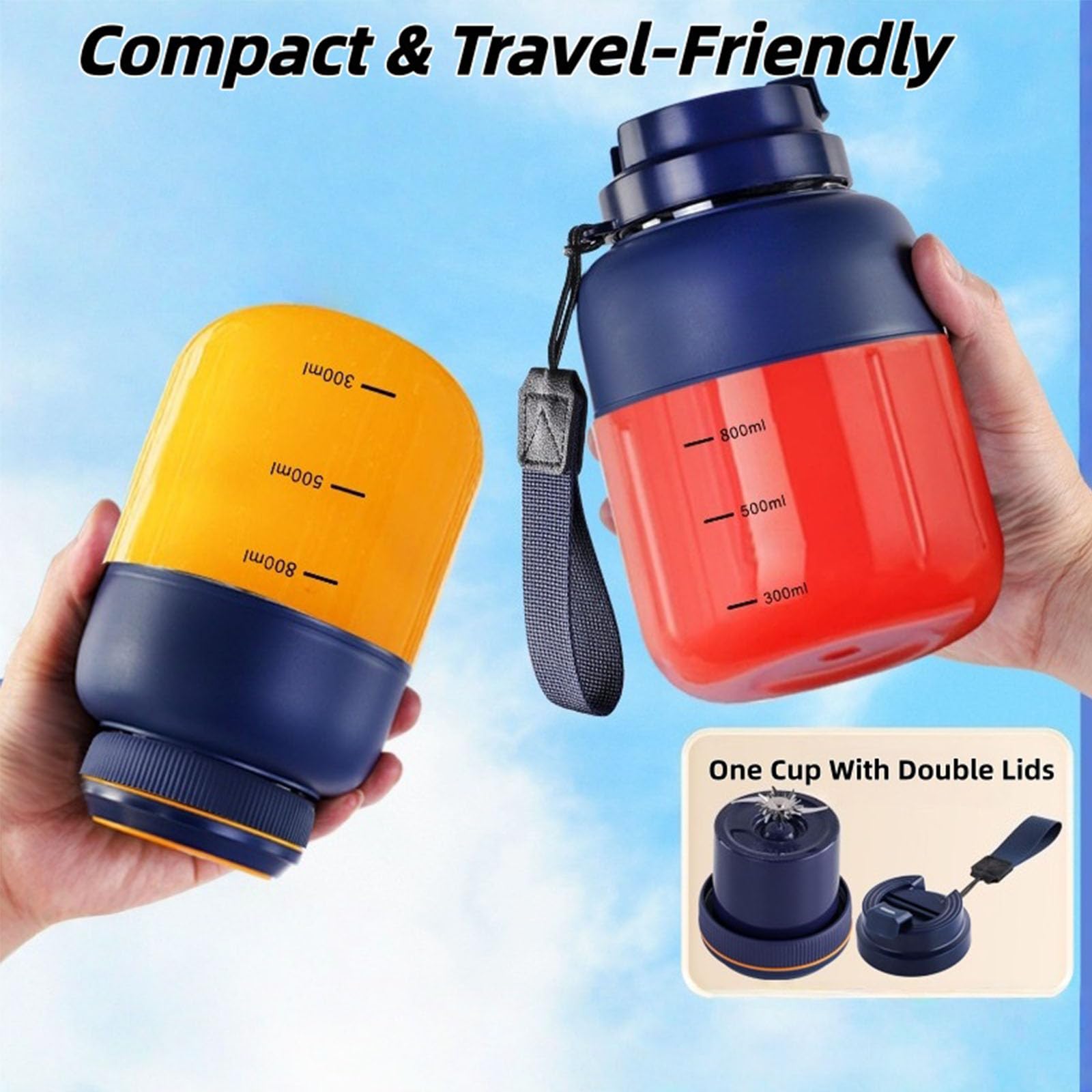 Portable Wireless Juicer Cup, 800ml USB Rechargeable Personal Blender for Smoothies, Shakes & Fresh Fruit Drinks, Travel & Gym Friendly (Blue)