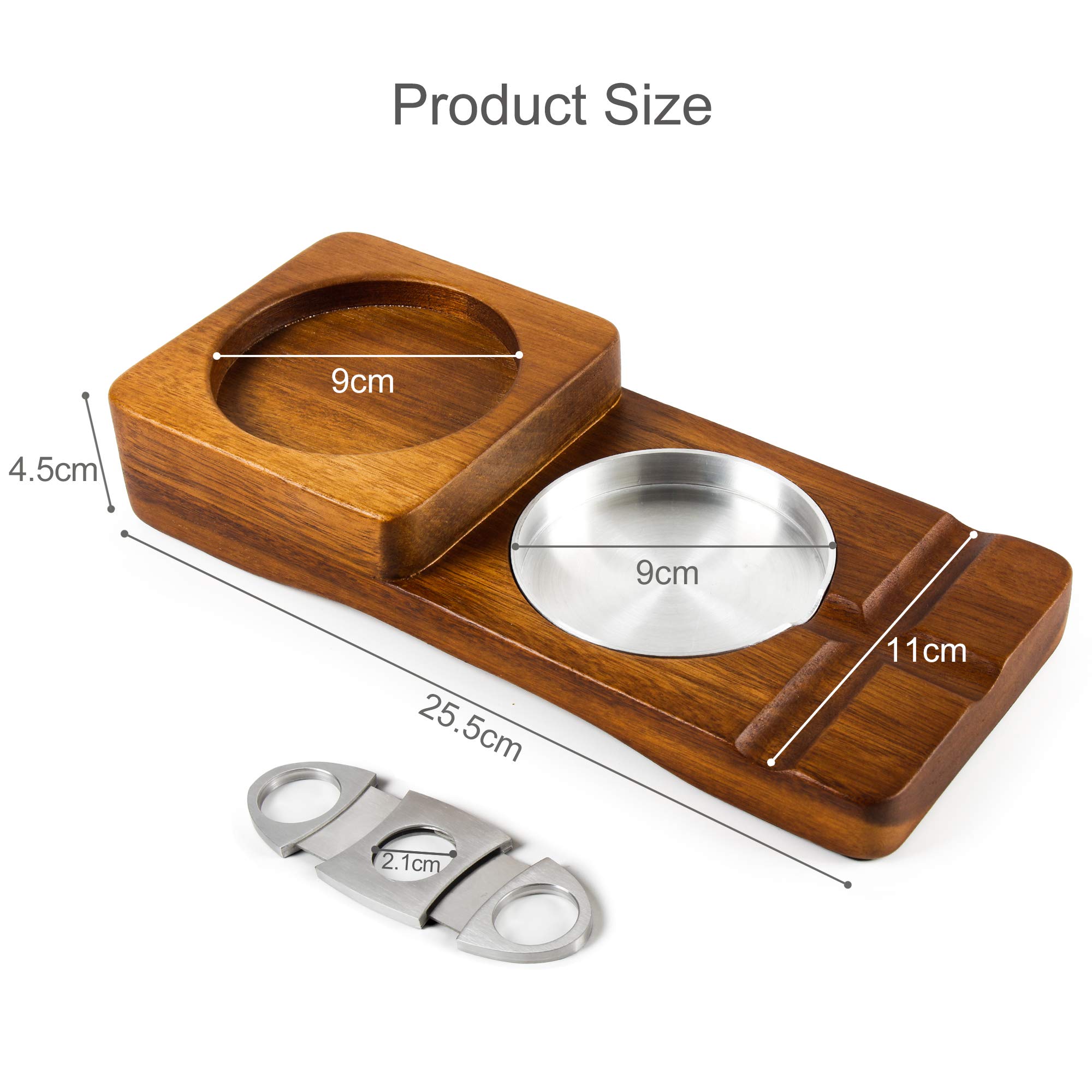 REANICE Cigare Cendrier En Bois Avec 2 Liqueurs De Rhum Personnalisé Whisky Cub Holder 1 Coupe-Cigare En Acier Inoxydable Guillotine Double Lame Fumer Accessoires pour Hommes Fumeur Boisson Coffret