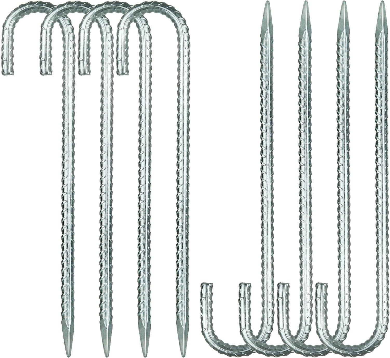 YOUNTHYE 8PCS Galvanised Steel Heavy Duty Tent Pegs, 40cm/16inch Metal Ground Rebar Stakes, Trampoline pegs Anchorage Stakes for Tents, Swing, Trampoline, Football Nets