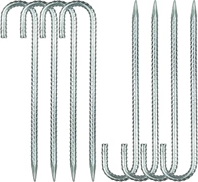 YOUNTHYE 8PCS Galvanised Steel Heavy Duty Tent Pegs, 40cm/16inch Metal Ground Rebar Stakes, Trampoline pegs Anchorage Stakes for Tents, Swing, Trampoline, Football Nets