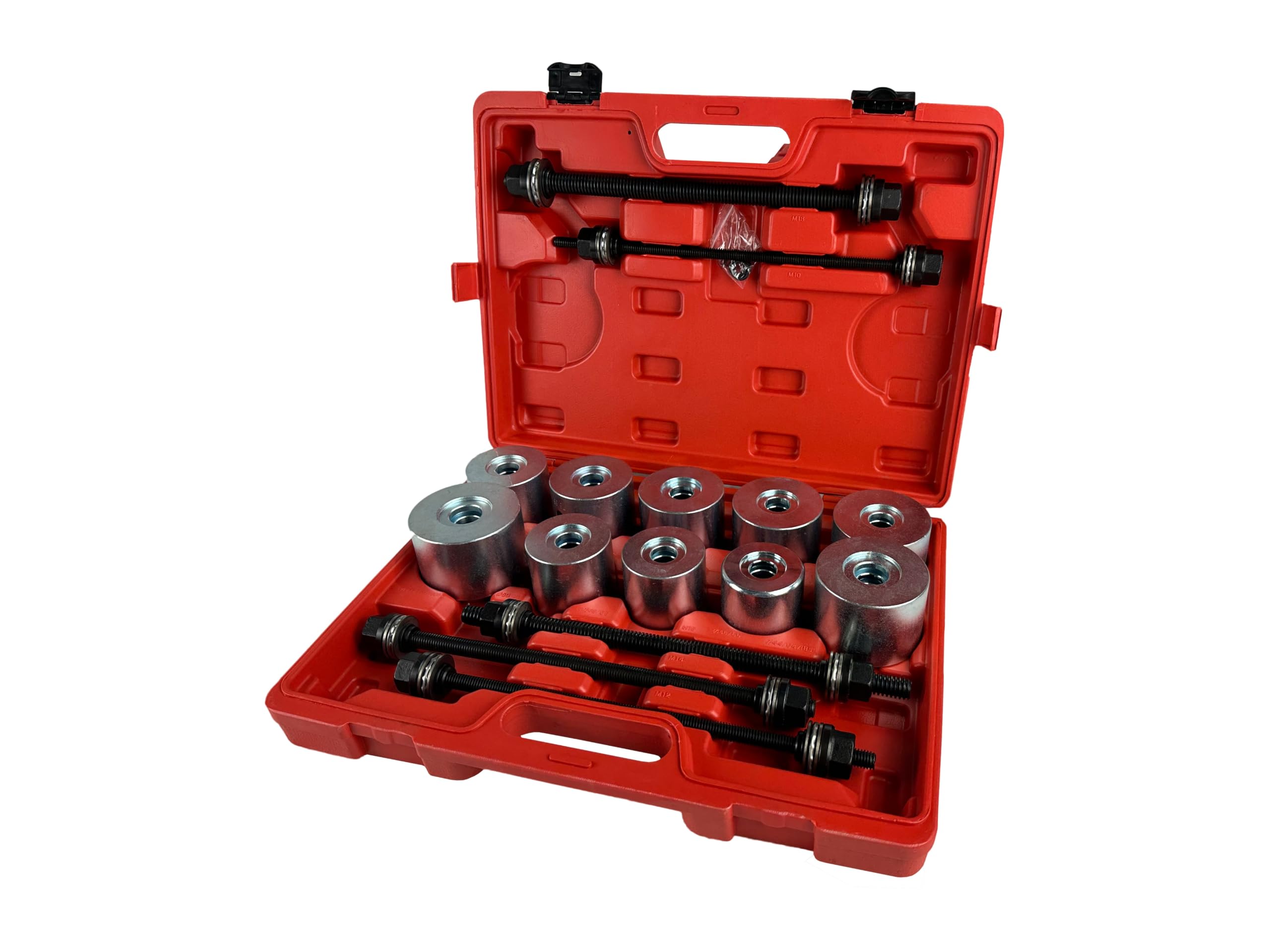 Set estrattore per Silent Block 34–90 mm e boccole con 22 Manicotti di pressatura e 5 Mandrini e Dadi, Kit per rimozione di boccole con Cuscinetti di Tenuta per Auto Camion