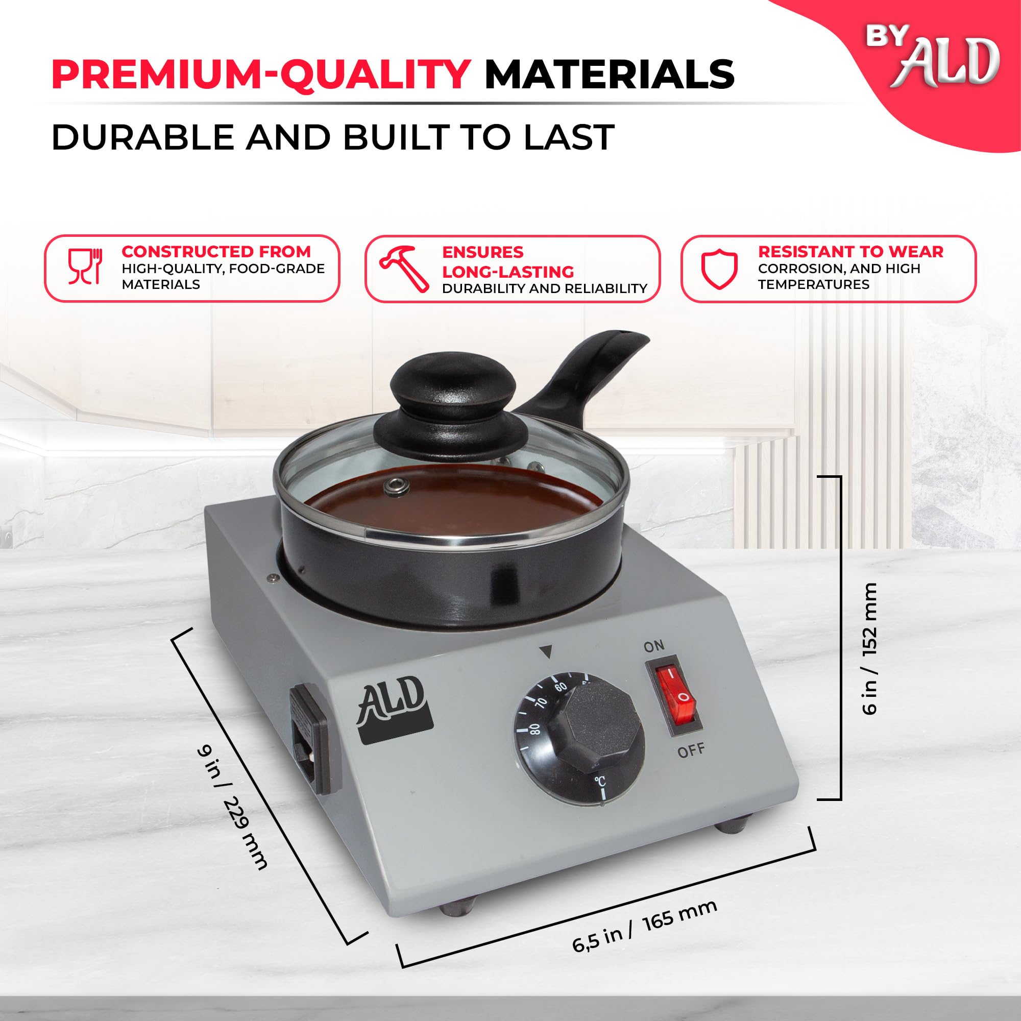 ALDKitchen Chocolate Melter Electric Chocolate Warmer with Temperature Control Stainless Steel 110V Commercial Grade Easy to Use for Candy Baking and Dessert Making 1.2 kg product thumbnail 5