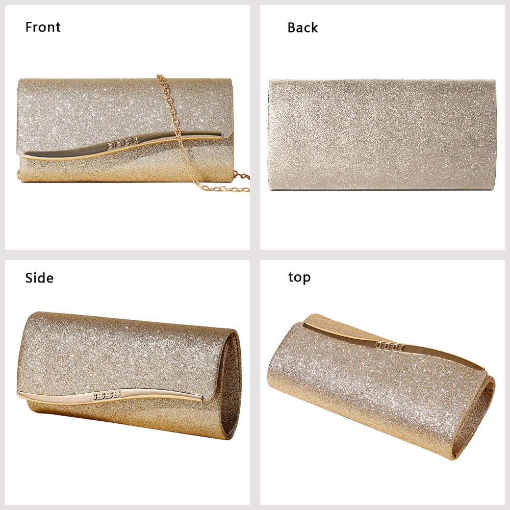 Pochette Donna Glitterato Elegante Busta Clutch Borse da Sera con Catena Staccabile per Eventi Festa Matrimonio(Oro)
