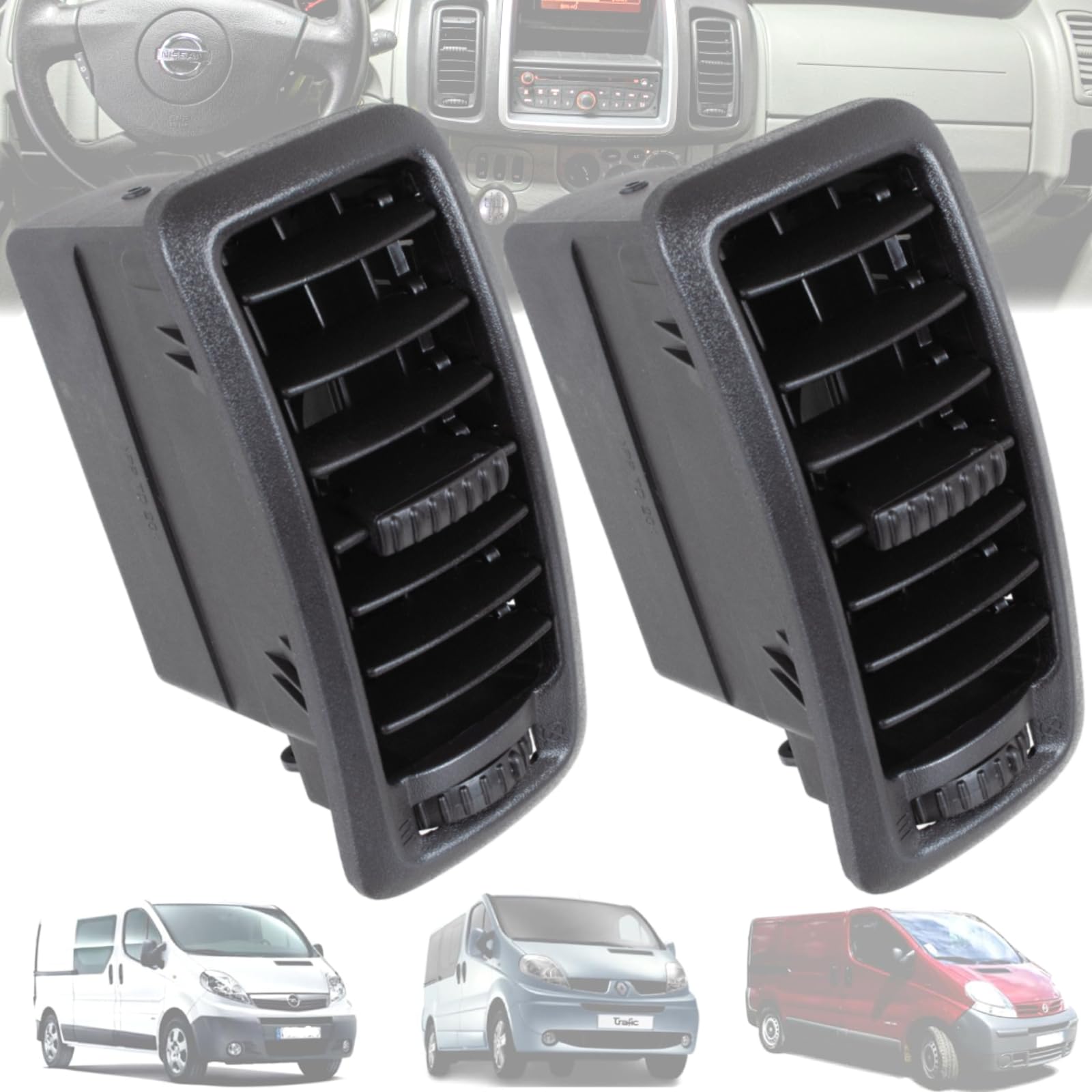 Twowinds - Bocchetta Ventilazione 7701054458 Compatibile con Renault Trafic 2, Opel Vivaro A, Nissan Primastar (2002-2014) - Console Centrale - Griglia Diffusore Aria Riscaldamento (2 pezzi)