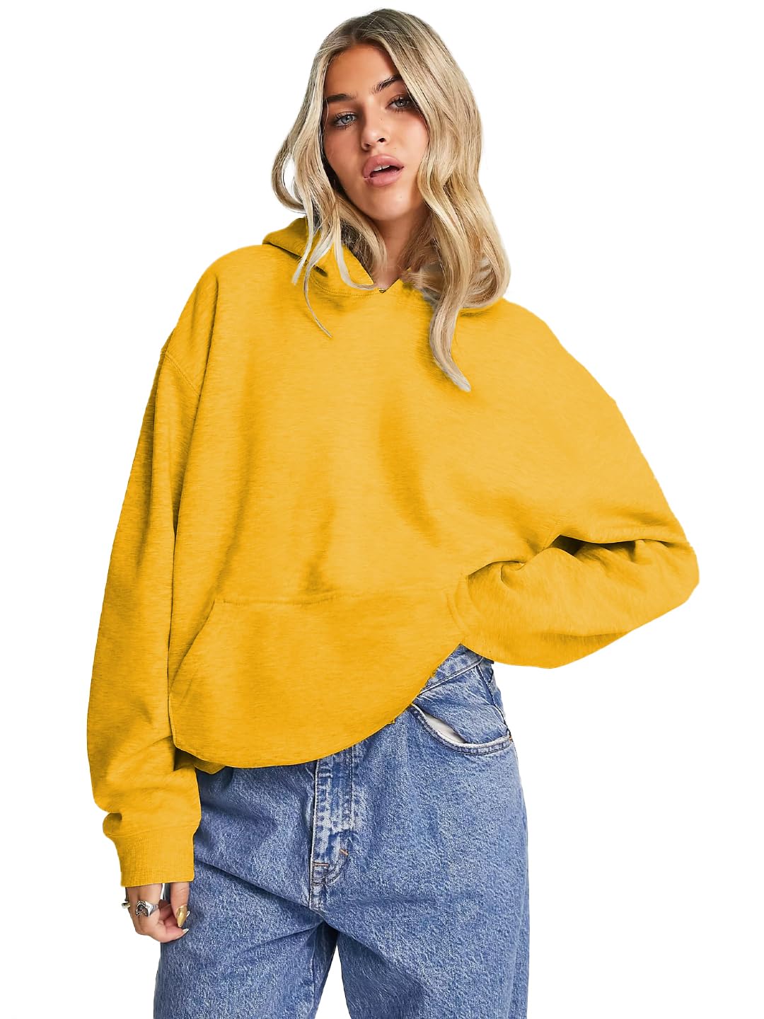 Women Solid Mustard Loose Fit Sweatshirt with Hood Material Loopknit-image-22