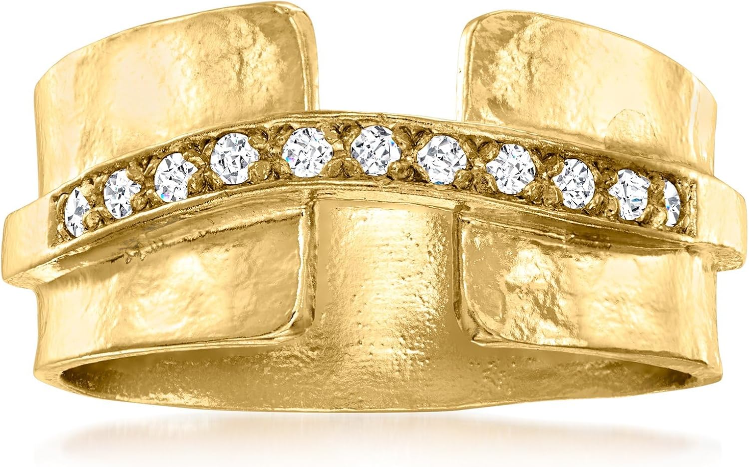 Ross-Simons 0.15 ct. t.w. Diamond Hammered Ring in 18kt Gold Over Sterling