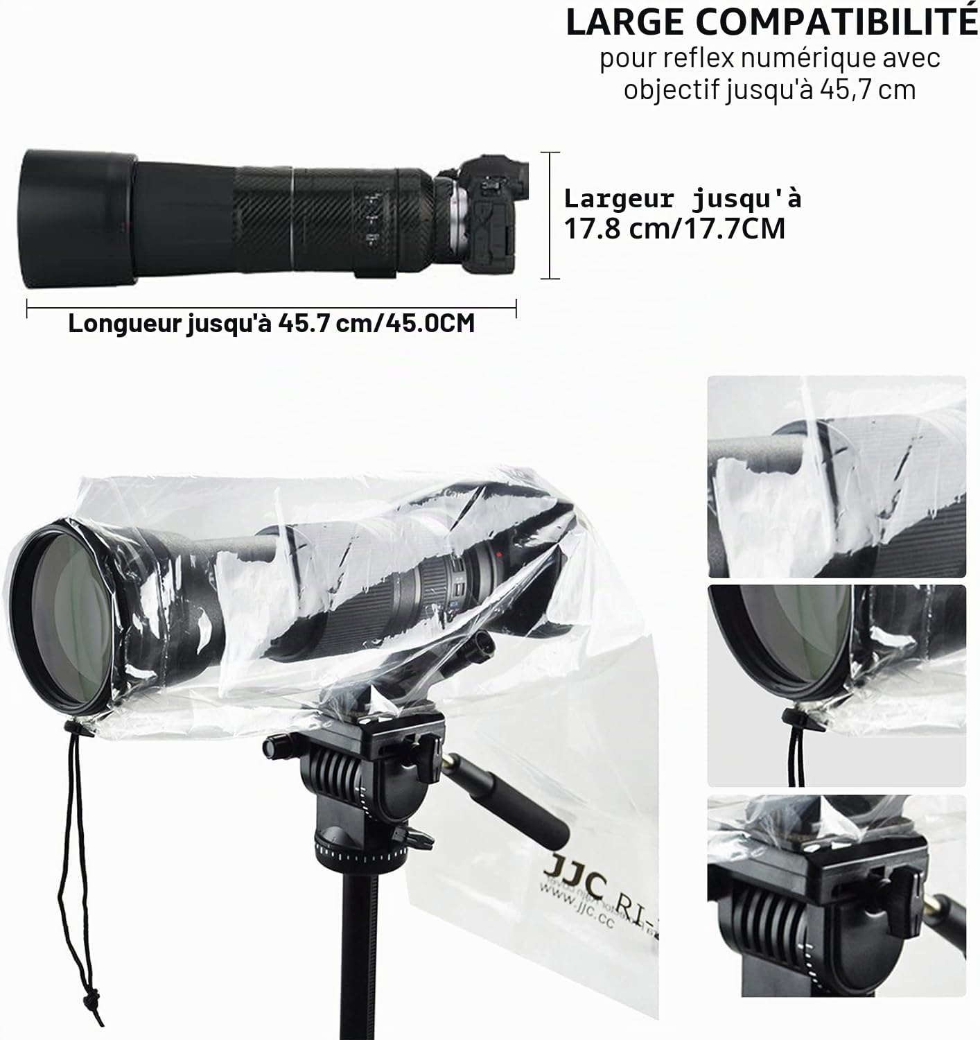 JJC Lot de 2 housses de protection contre la pluie pour appareil photo reflex numérique Canon, Nikon, Sony, avec objectif jusqu'à 45 cm de long