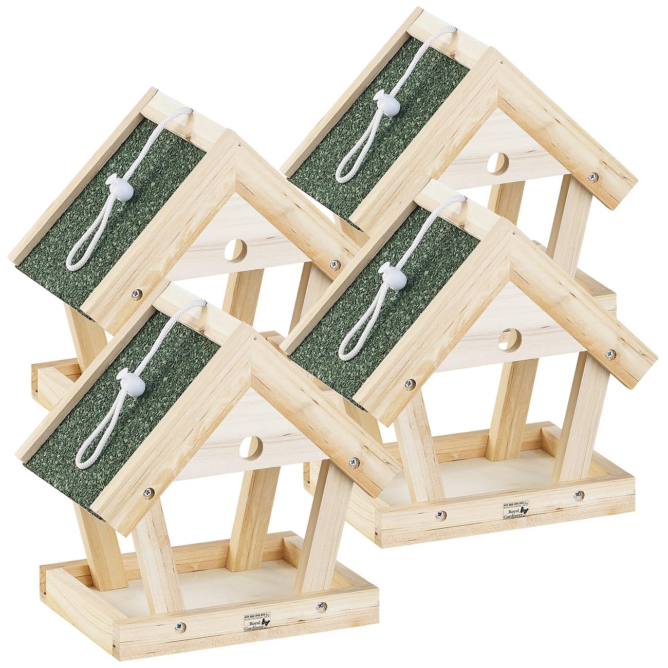 Royal Gardineer Vogelhaus-Bausatz Kinder: 4er-Set Vogel-Futterhaus-Bausätze aus Echtholz, zum Aufhängen (Echtholz Vogelhaus Bausatz, zum Selberbauen, Spielzeug)