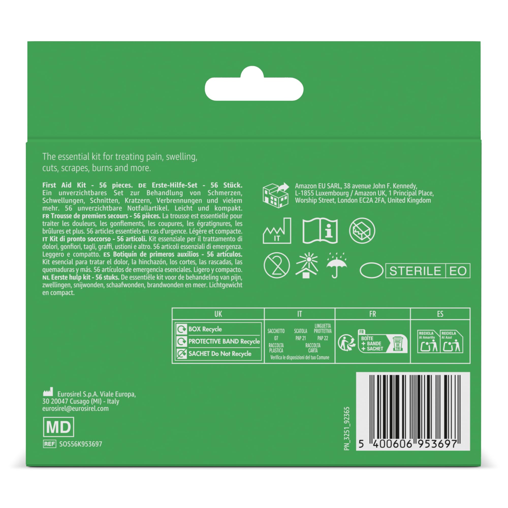 Healthcare by Amazon - Kit de primeros auxilios, Verde, 56 unidades (Anteriormente una Marca de Amazon Basic Care, el Mismo Producto)