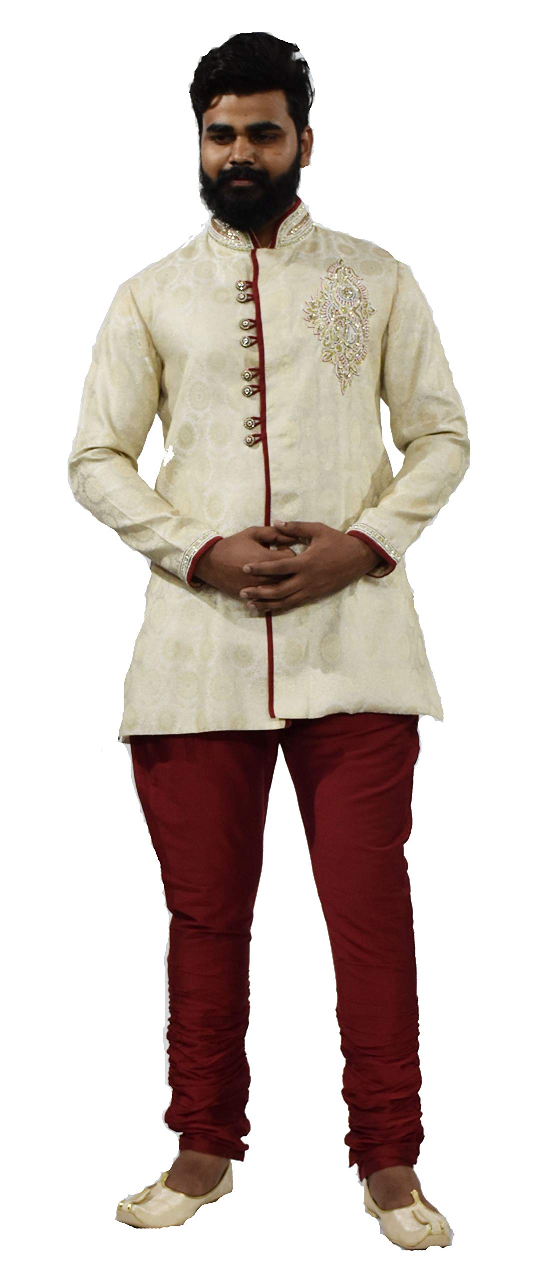 raj design studio Men's Cream H/emb With Maroon Polo Pant-picture-54