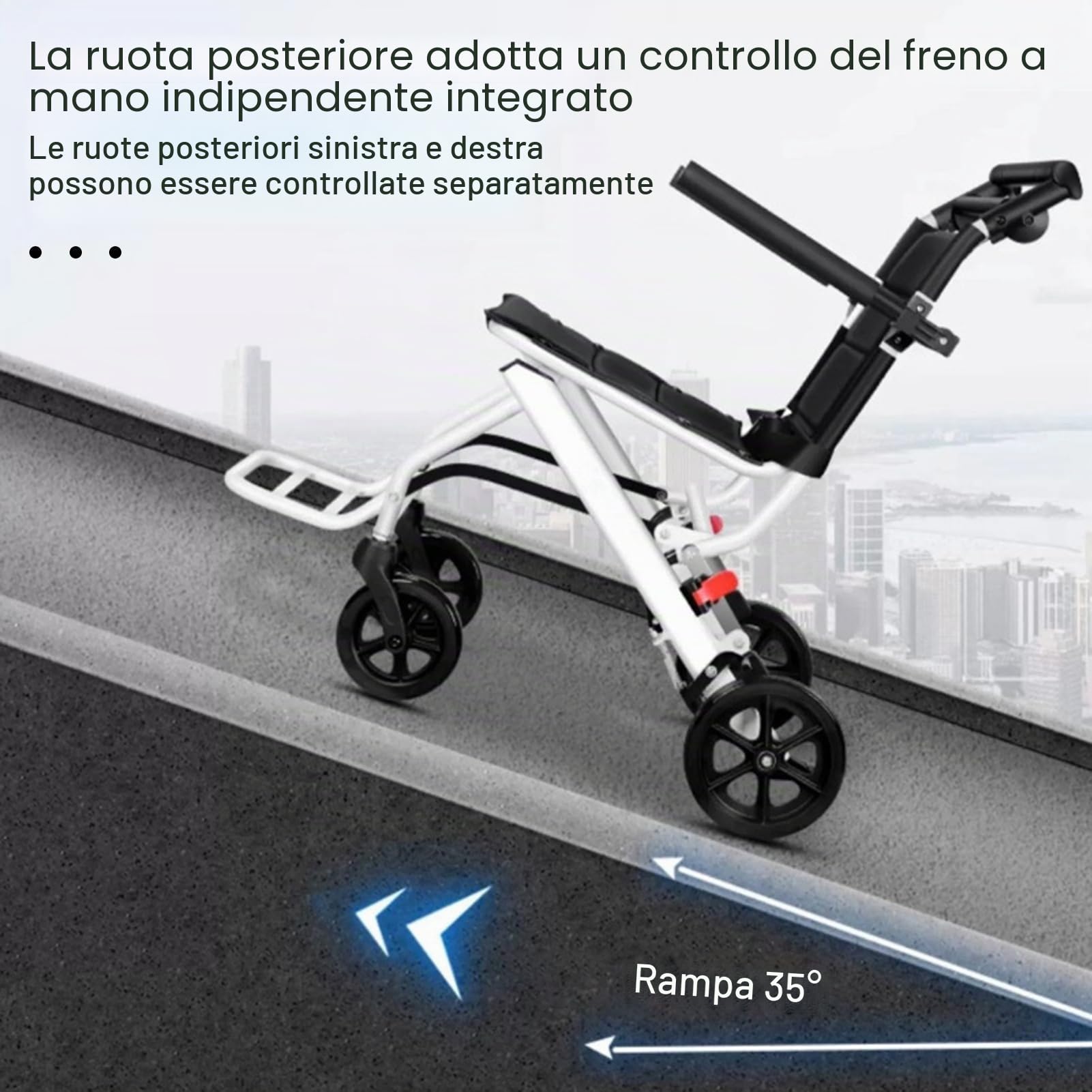 tinysiry Sedia a rotelle pieghevole, leggera, portatile, da viaggio, per adulti, design ergonomico, con cinghia di sicurezza regolabile, telaio in acciaio al carbonio, ruote in poliuretano per una