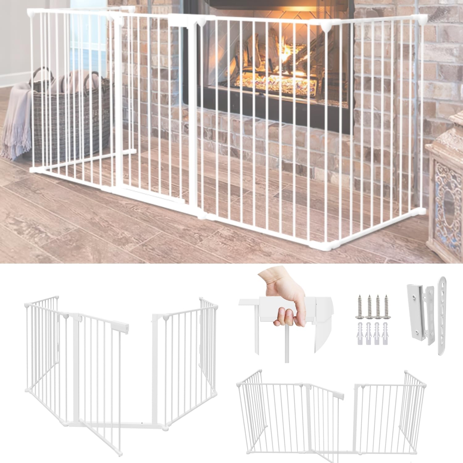 Tubiaz Cancelletto per Bambini, 310 cm, 5 elementi, in metallo,Cancelletto per bambini e cani domestici, cancello per scale, cancelletto di protezione del forno, bianco