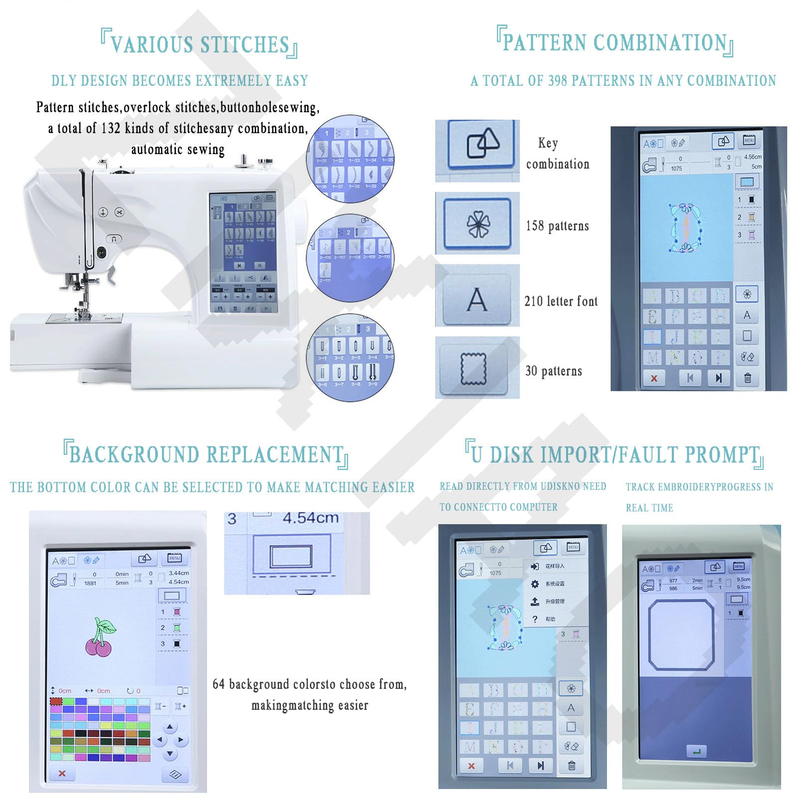 Macchina da Ricamo Elettrica, Macchina da Cucire Automatica con Ampio Schermo LCD Touch, Macchina da Cucire Automatica, Macchina da Ricamo con Area di Ricamo 4x4/4x9,2"
