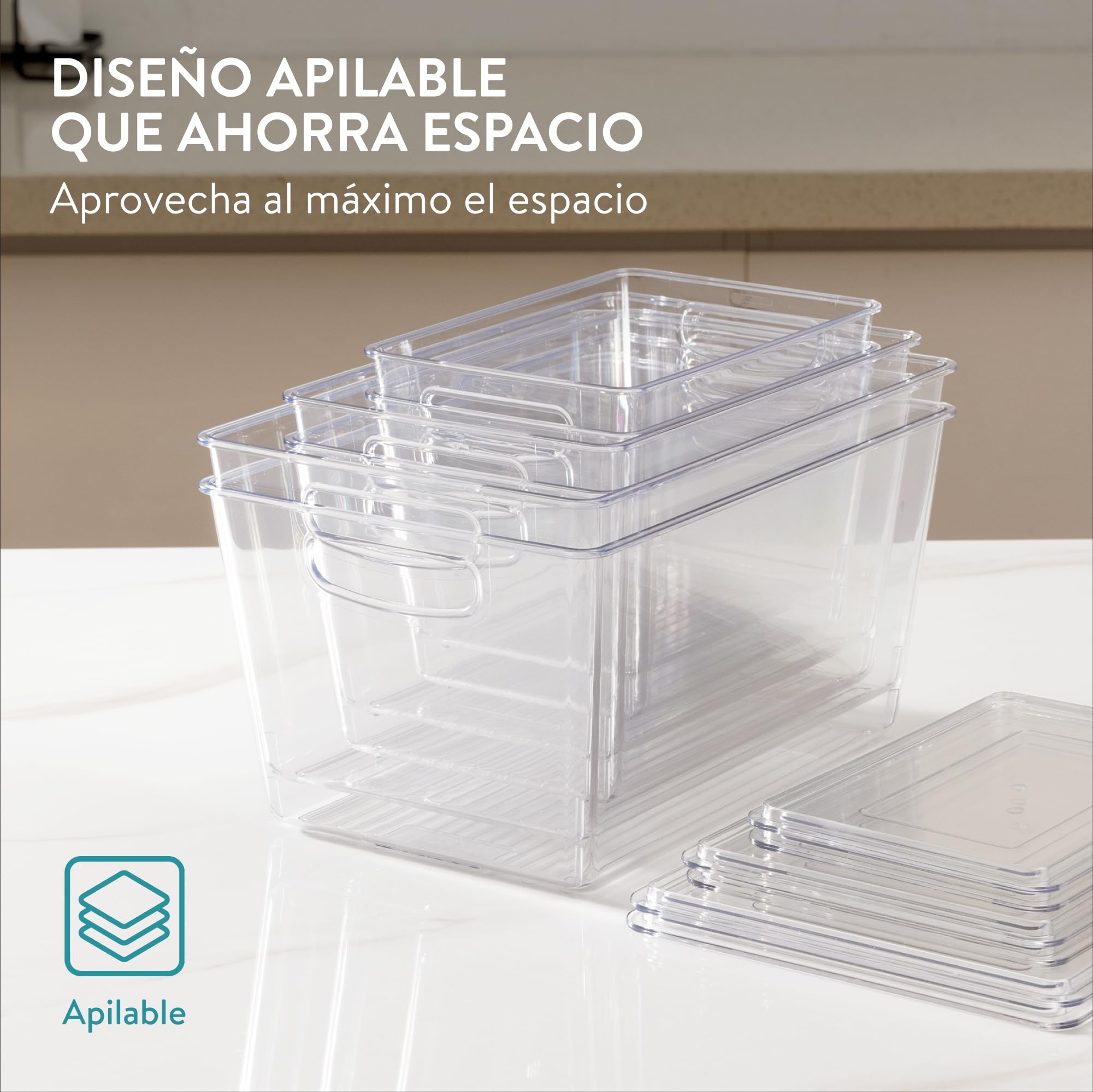 Navaris Cajas Organizadoras para Nevera - Set 6x Caja Transparente con Tapa en Tres Tamaños para Frigorífico Despensa Cajones Baño - Organizador de Cocina