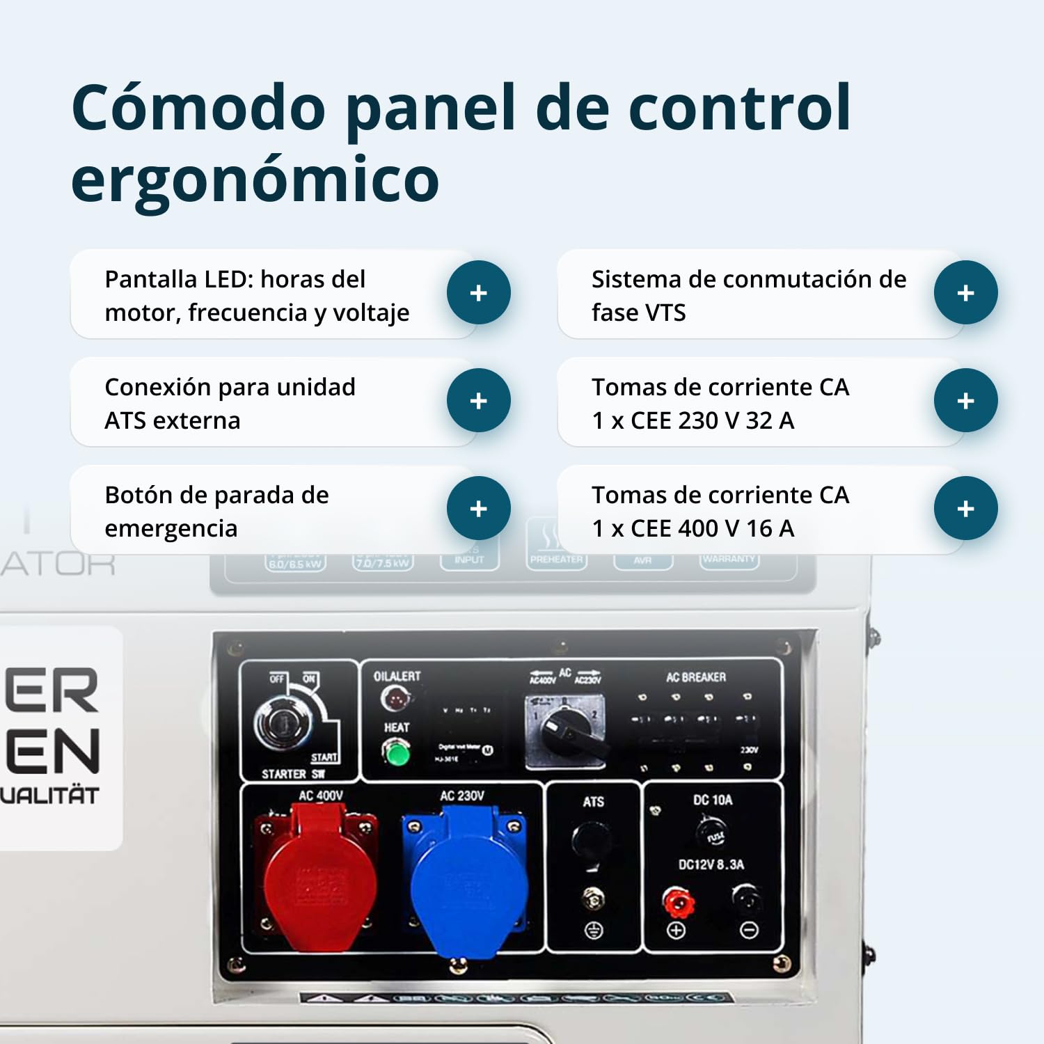 Könner & Söhnen KS 9200HDES-1/3 ATSR - Generador de corriente (motor diésel de 4 tiempos, 18 CV, 7500/6400 W arranque electrónico, precalentador, regulador automático de voltaje