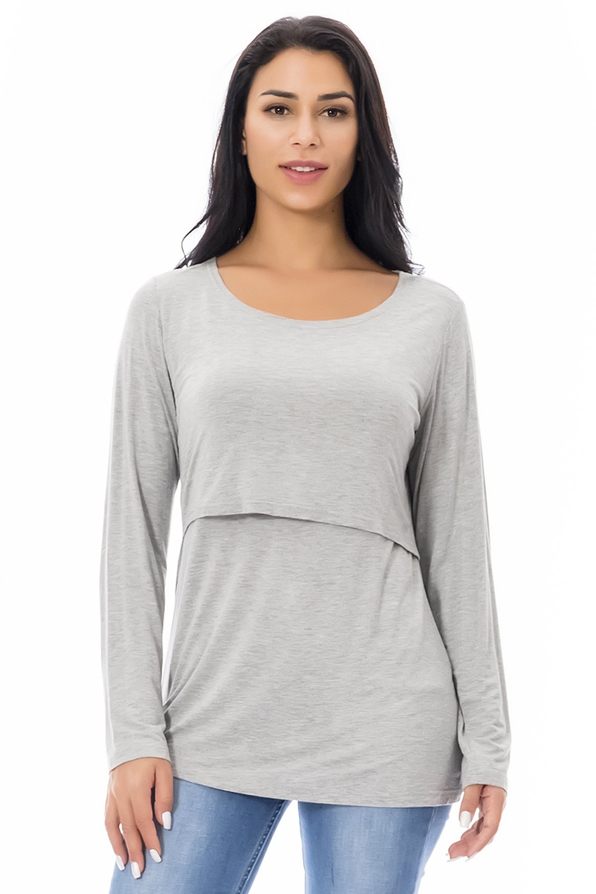 Smallshow Camicie da donna a maniche lunghe per allattamento al seno, 3 pezzi, Nero-chiaro Grigio-svp121, XL