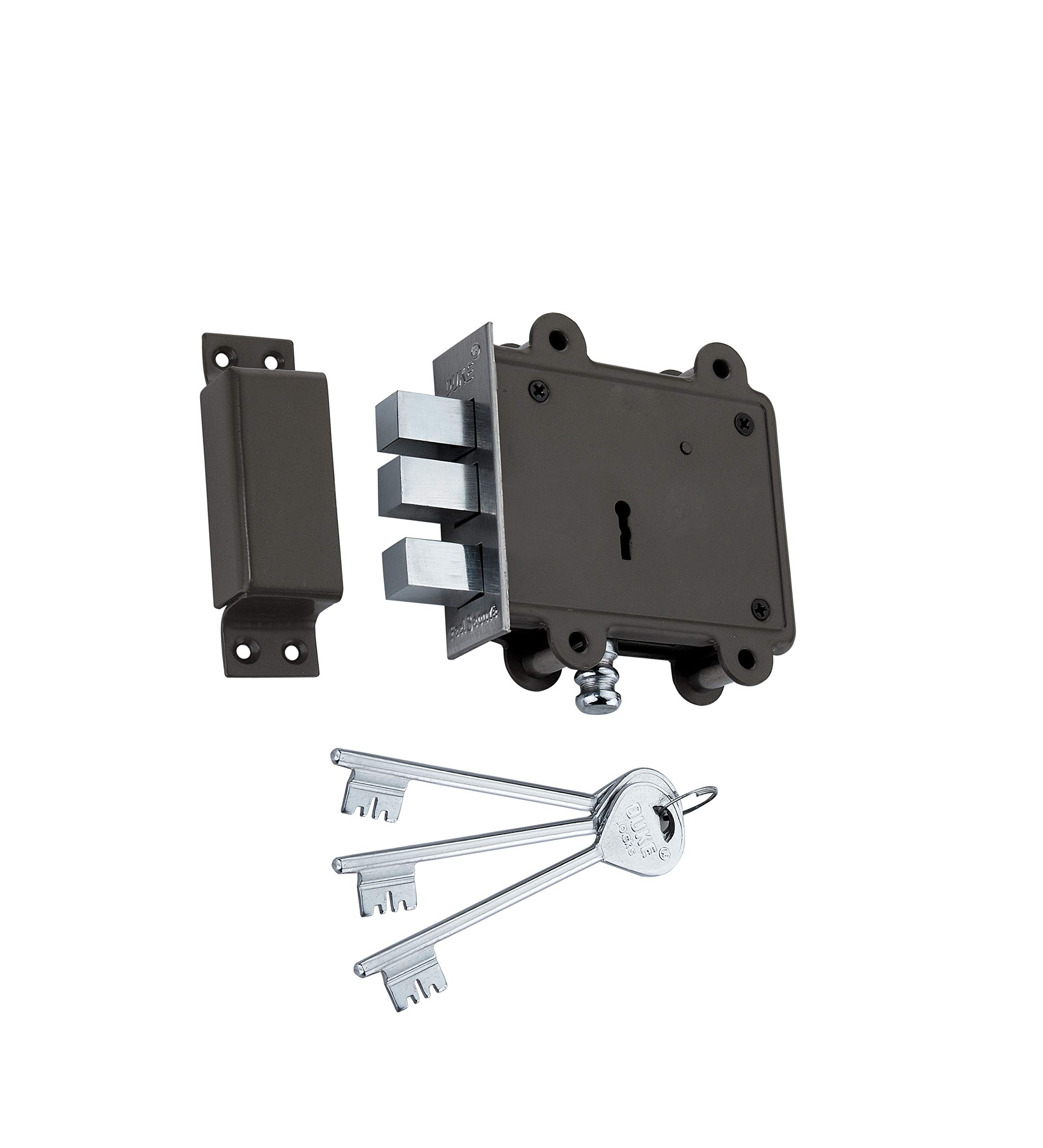 DUKE Door Lock (3 Square Bullet) 8 Levers 125mm Double Action Locking with 3 Chrome Finish Keys Grey