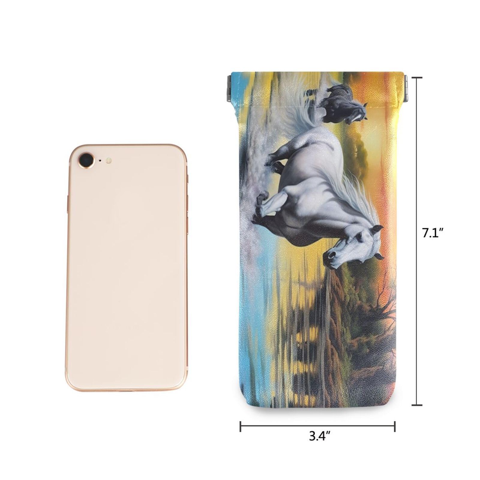 FLildon River Horses Eyeglasses Pouch Squeeze Top Sunglasses Case Soft PU Leather Eyeglass Bag for Men Women