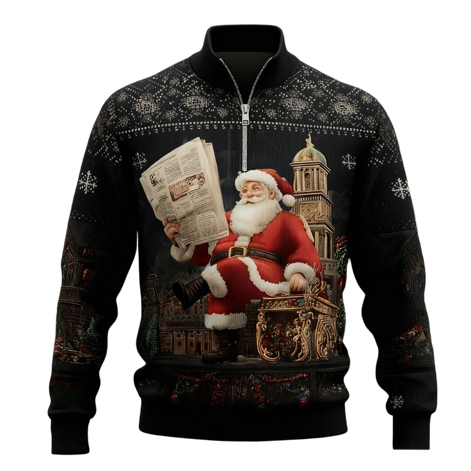 Générique Bluza bez kołnierzyka z pół-błyskawicą i niepowtarzalnym nadrukiem z prążkowaną fakturą dla eleganckiego casualowego i świątecznego stylu w różnych wzorach