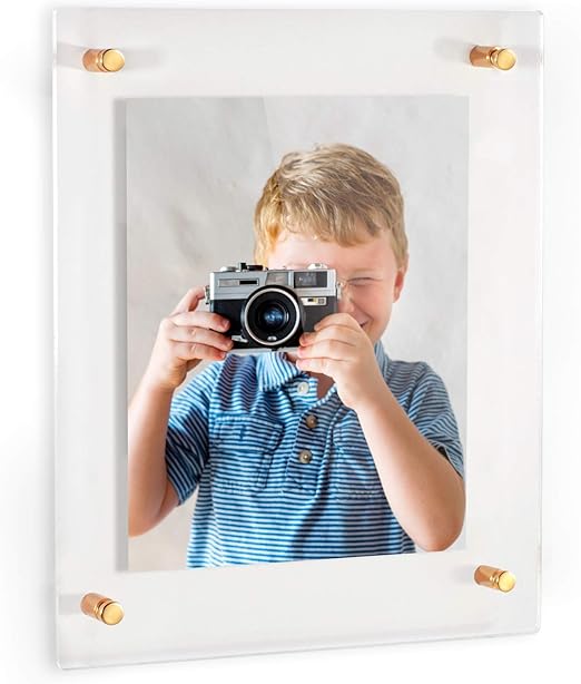 ArtToFrames Floating Acrylic Frame for Pictures Up To 8x10 inches (Full Frame is 12x14) with Gold Standoff Wall Mount Hardware