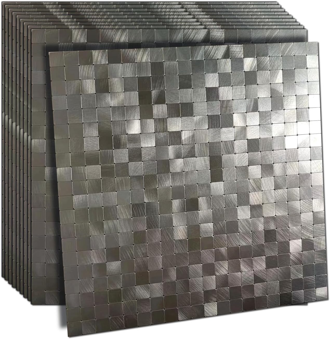 10 Sheets Peel and Stick Backsplash Tile for Kitchen, Self-Adhesive Mosaic Tile, Decorating for Bathroom Vanities，Fireplace Décor, Laundry Table (10, Frosted Silver)
