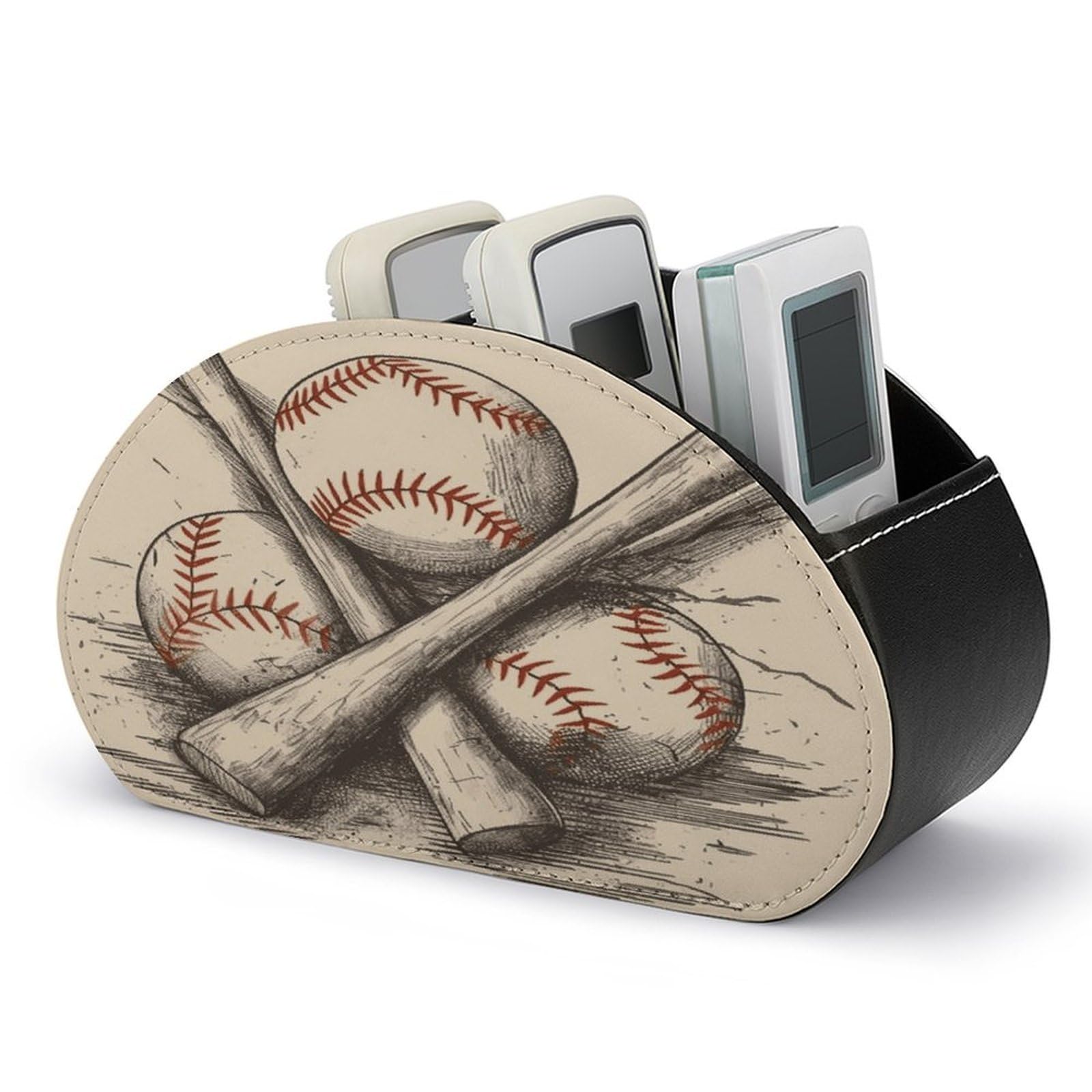 Btcowzrv Style Vintage Baseball Sketch Art Remote Control Holder With 5 Compartments