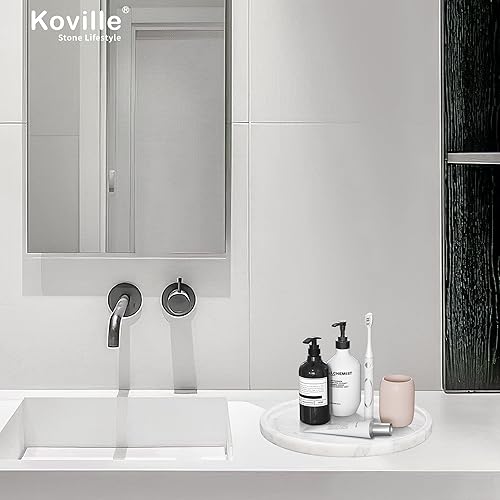 Miniatura 7 de Koville Bandeja de mármol natural africano para encimera de baño, bandeja redonda de mármol de 11.8 pulgadas de diámetro para encimera de cocina,