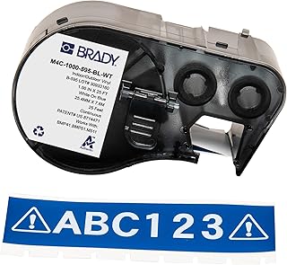 Brady Authentic (M4C-1000-595-BL-WT) All-Weather Vinyl Labels 1 in W x 25ft White on Blue. for use with The BMP41, BMP51, and M511 Label Printers