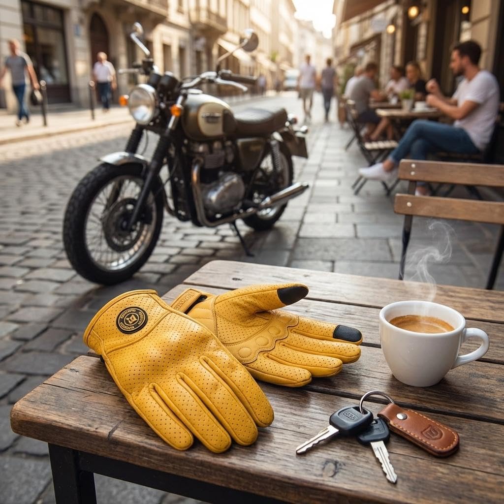 Guantes de Moto Clásicos Amarillos de Piel de Cabra con Agujero, para Verano, Ciclismo, Equitación, Guantes Protectores para Motociclistas