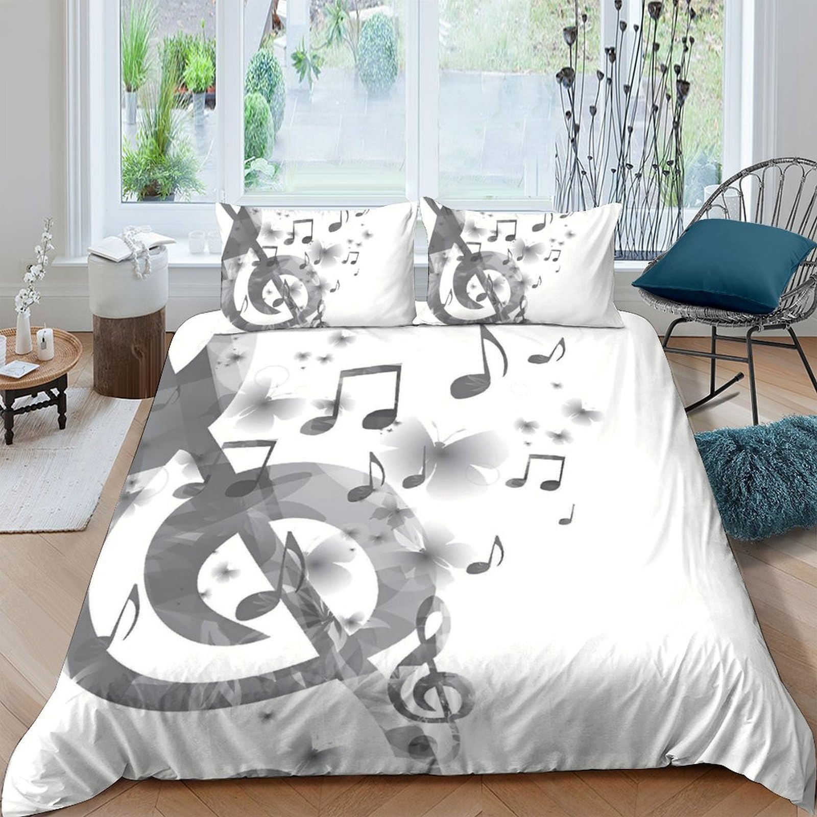 Ctjqhvkz Style-7 3D Printed Musical Notes Fitted Sheet Microfiber Soft White Artistic Treble Clef Bed Cover For Bedroom Dorm Decor Single（135X200cm）
