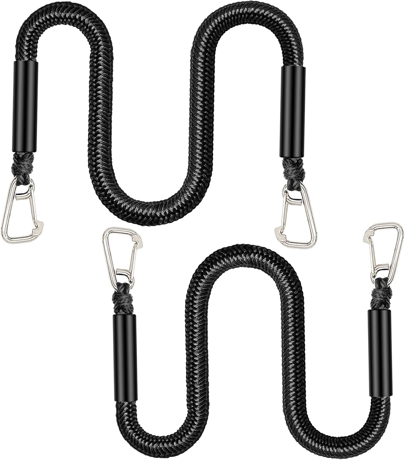 Dock Ropes with Stainless Steel Clip to Tie Up Boat to Dock Pack of 2(4FT) Black