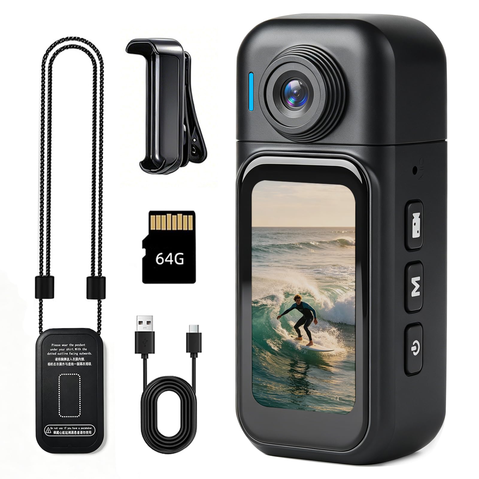 1080P Mini Body Camera - 64GB Action Camera Portable POV cam with Magnetic Necklace 360° Rotatable Clip Suitable for Vlogging Work Travel Baseball Fishing Party Pets(Black)-picture-31