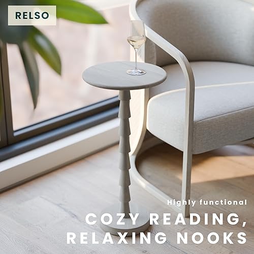 Miniatura 6 de Relso Sakala - Mesa de bebida de madera maciza de mango  24 pulgadas de alto, elegante mesa auxiliar moderna para sala de estar, mesita de noche