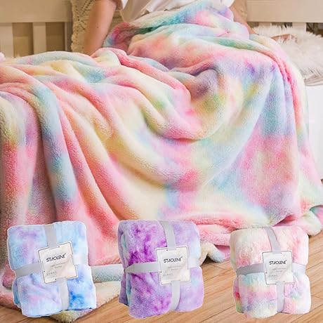 Super Soft Cozy Rainbow Sherpa Fleece Throw Blanket for Girls