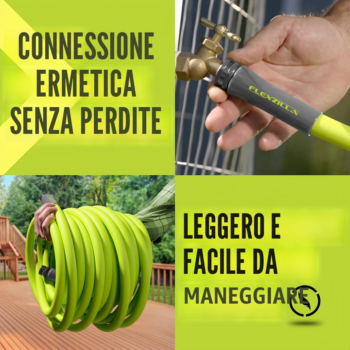 Flexzilla ZillaGreen HFZG5100YW-E Tubo flessibile da giardino, 1,5 cm x 30 m, resistente, leggero, durevole, verde