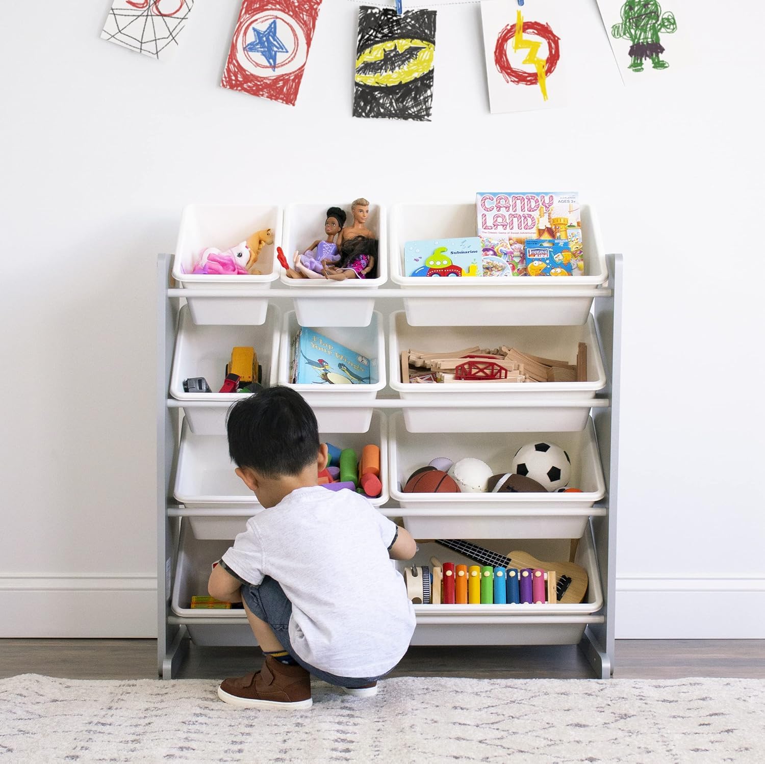Snazzy Toy Storage Organizer With 12 Plastic Bins,Multicolour 3