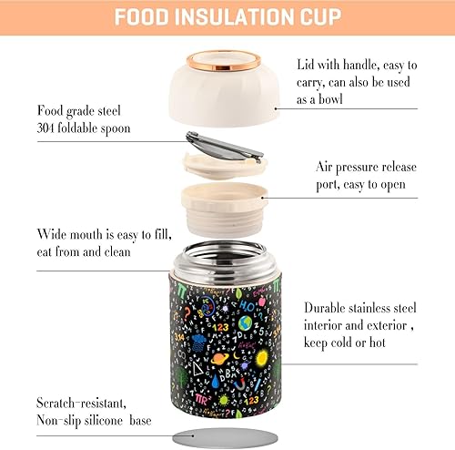 Miniatura 4 de MCHIVER Scientific Icons Formulas Food Jar with Spoon Stainless Steel Vacuum Insulated Food Container 17 oz Food Thermos for Hot Food