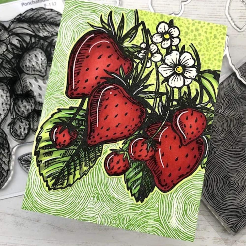 Strawberry Die Cut And Stamp Set - Metal Dies With Clear Stamps For Card Making
