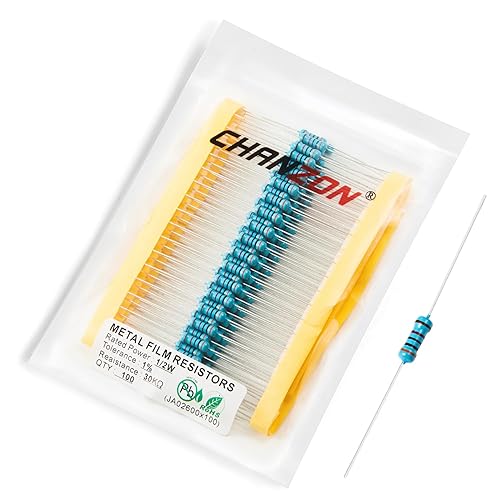 Vista 104 de Chanzon 100pcs 1/2W (0.5W) 100 Ohmios Resistencia fija de película metálica Ohmios 0.01 ±1% Tolerancia 100R MF Resistencias de orificio pasante