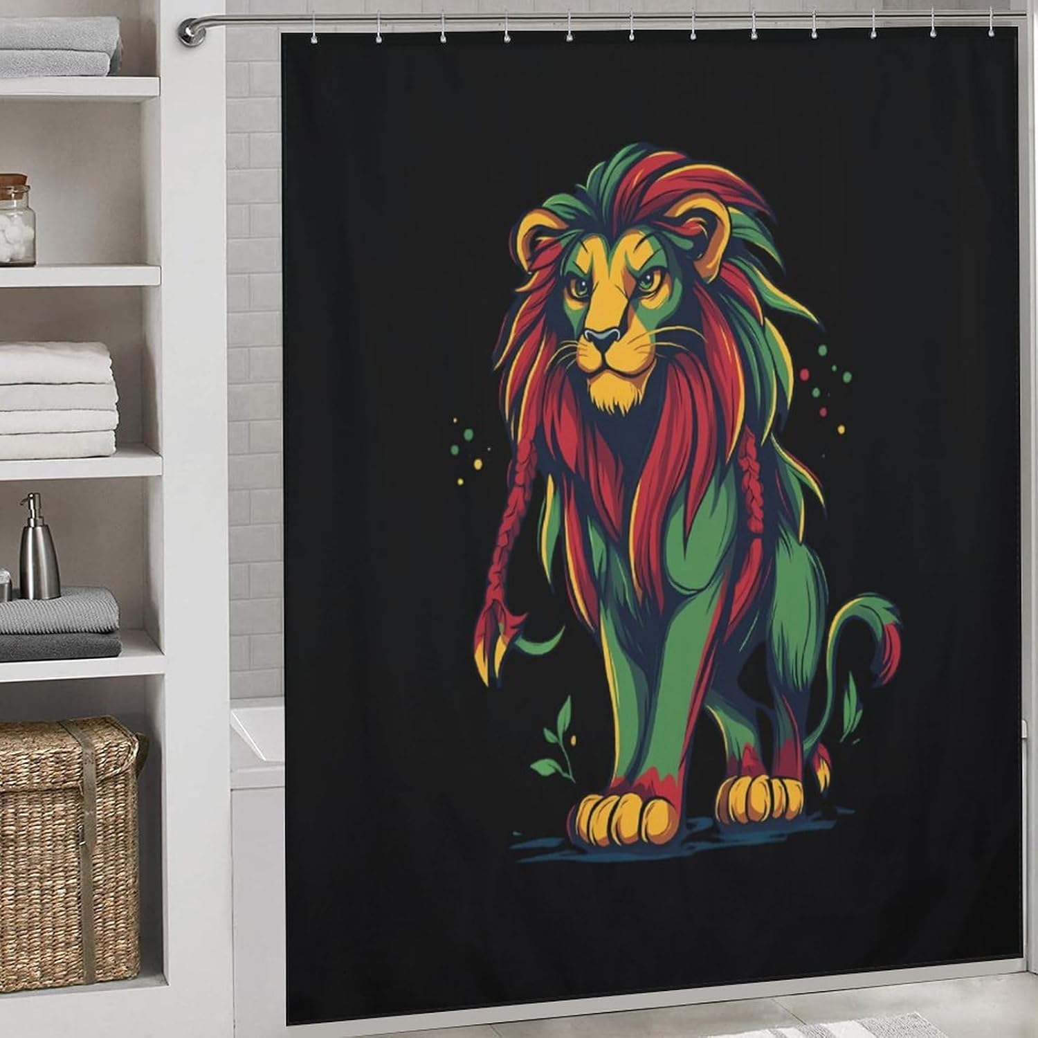 Rasta Reggae Lion Funny Shower Curtains Washable Bath Curtain Liner with Hooks for Bathroom Bath Tubs