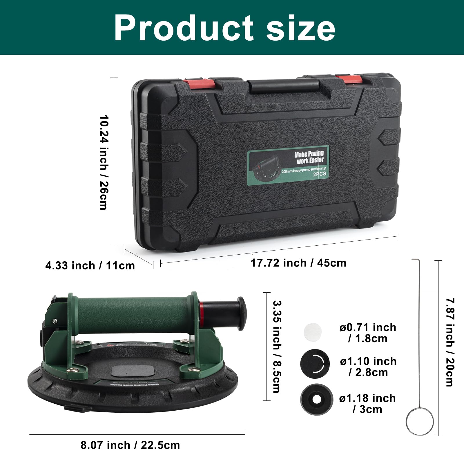 Ventosas de Vidrio de 8" (2 piezas) Herramienta de Elevación para Azulejos,Placas de Mármol y Productos Metálicos Incluye Caja de Herramientas(Carga Máxima de 150 kg)
