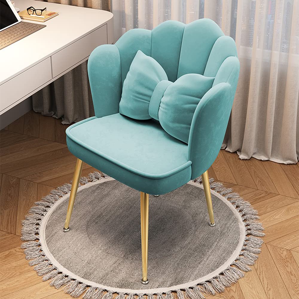 METTEOR Velvet Office Chair with Adjustable Petal Accent 360° Swivel Upholstered Desk Chair for Makeup Cuter Vani Living Room Bedroom (Blau Golden Legs)